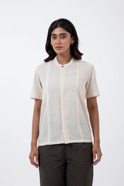 Kala Cotton Off-white Pintucked Shirt