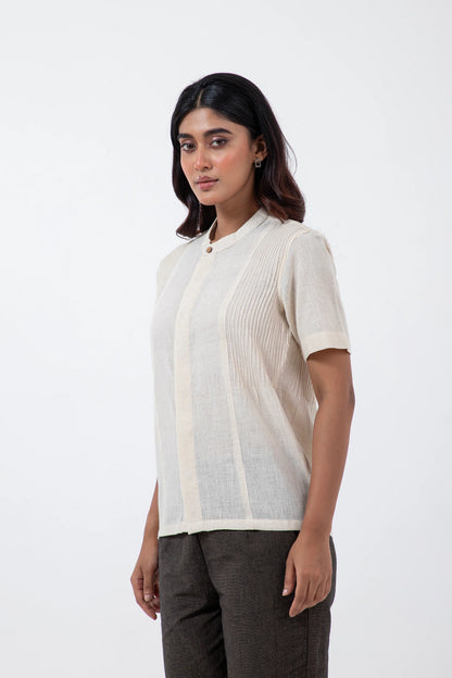 Kala Cotton Off-white Pintucked Shirt