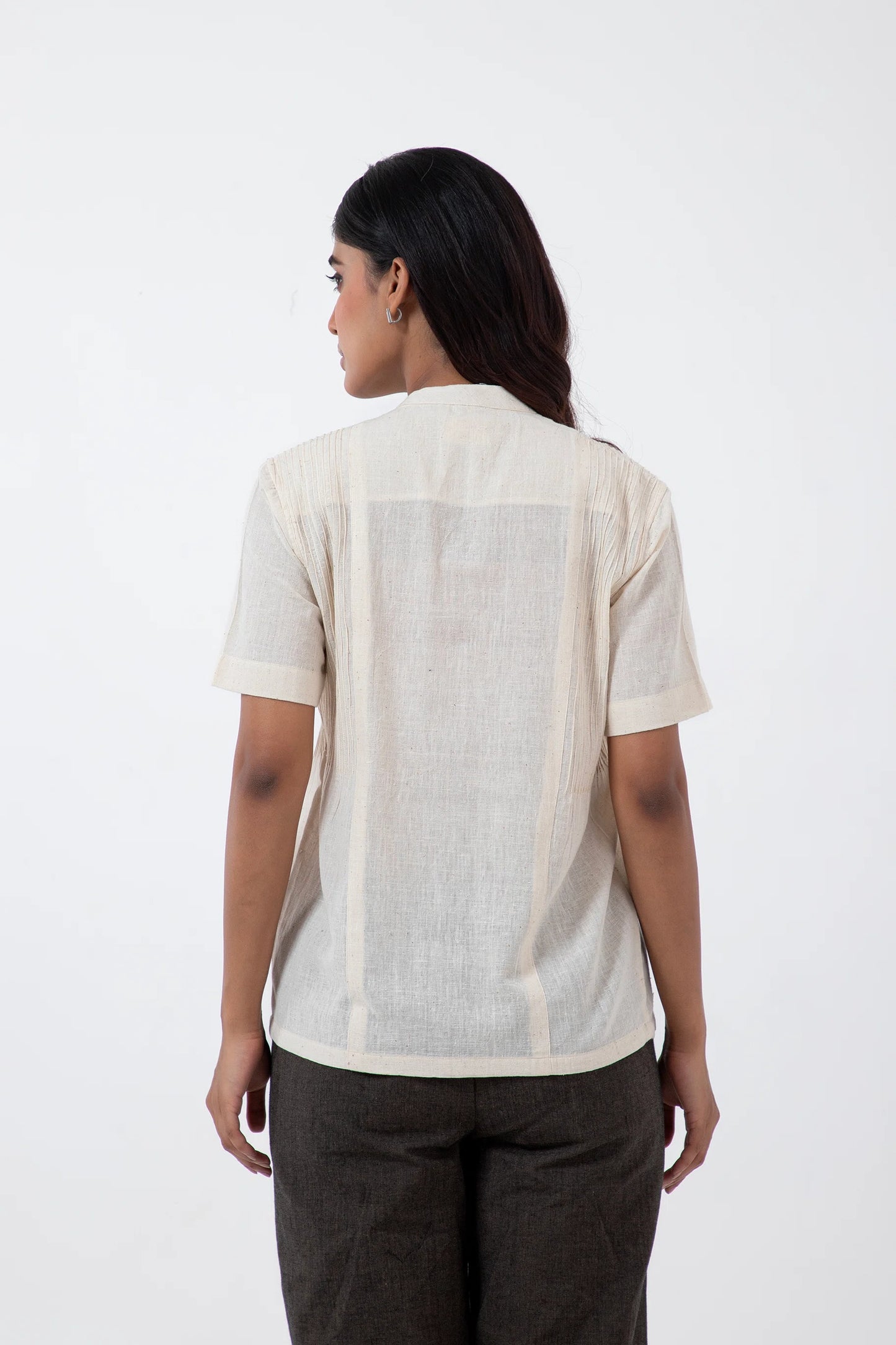 Kala Cotton Off-white Pintucked Shirt