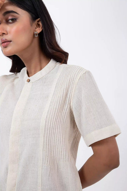 Kala Cotton Off-white Pintucked Shirt