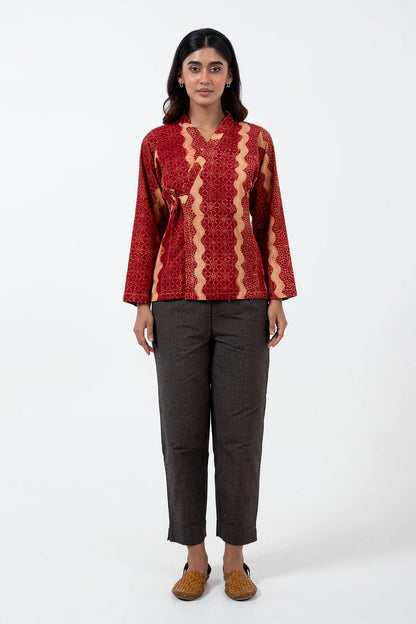 Block printed Red Waves Mughal Shirt