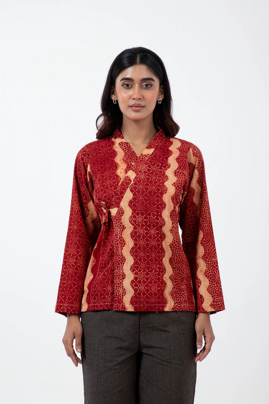 Block printed Red Waves Mughal Shirt