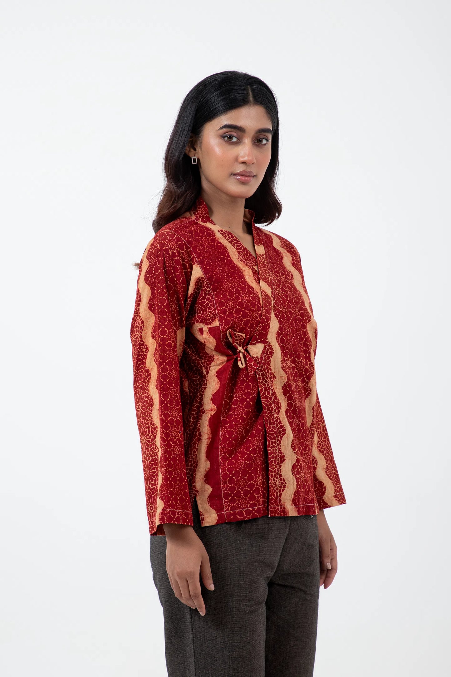 Block printed Red Waves Mughal Shirt