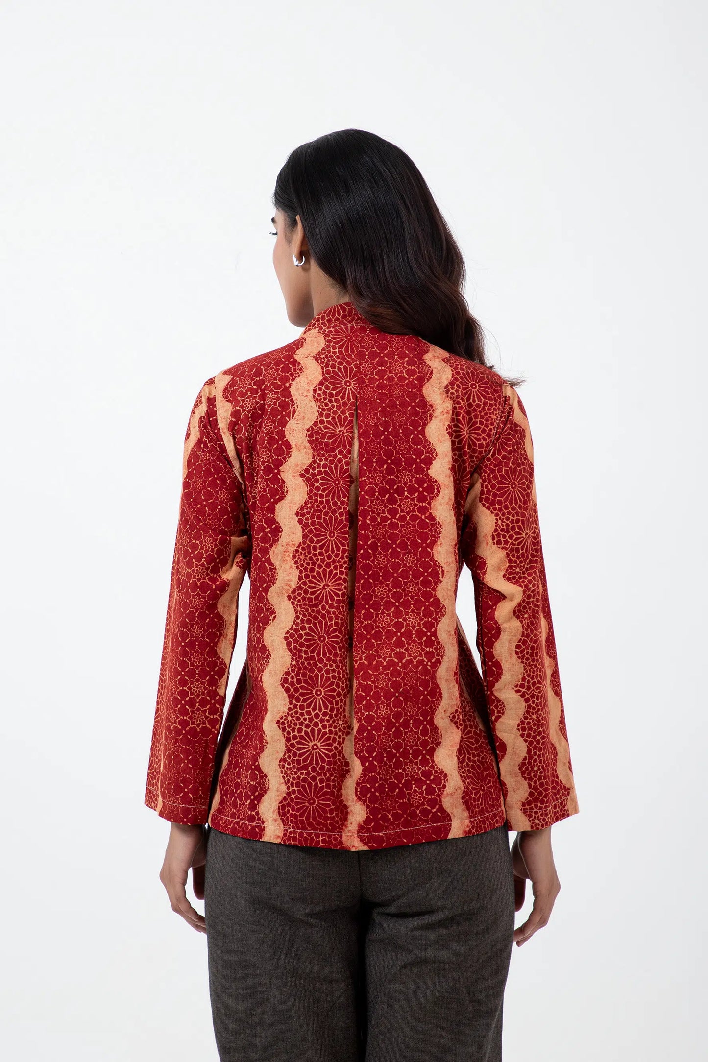 Block printed Red Waves Mughal Shirt