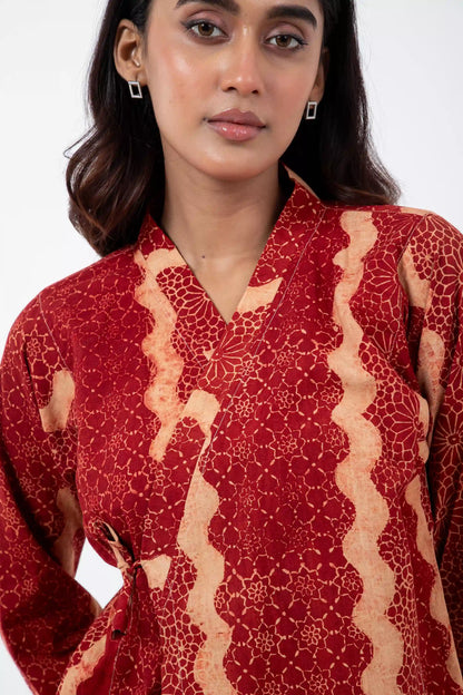 Block printed Red Waves Mughal Shirt