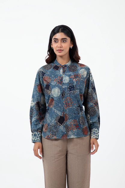 Block printed Indigo Jaapani Kimono Shirt