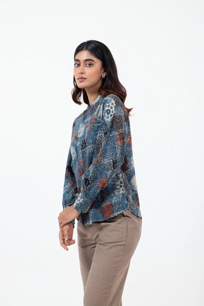 Block printed Indigo Jaapani Kimono Shirt