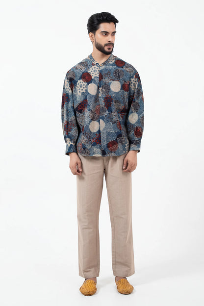 Block printed Indigo Jaapani Kimono Shirt