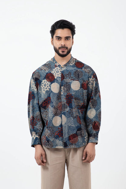 Block printed Indigo Jaapani Kimono Shirt