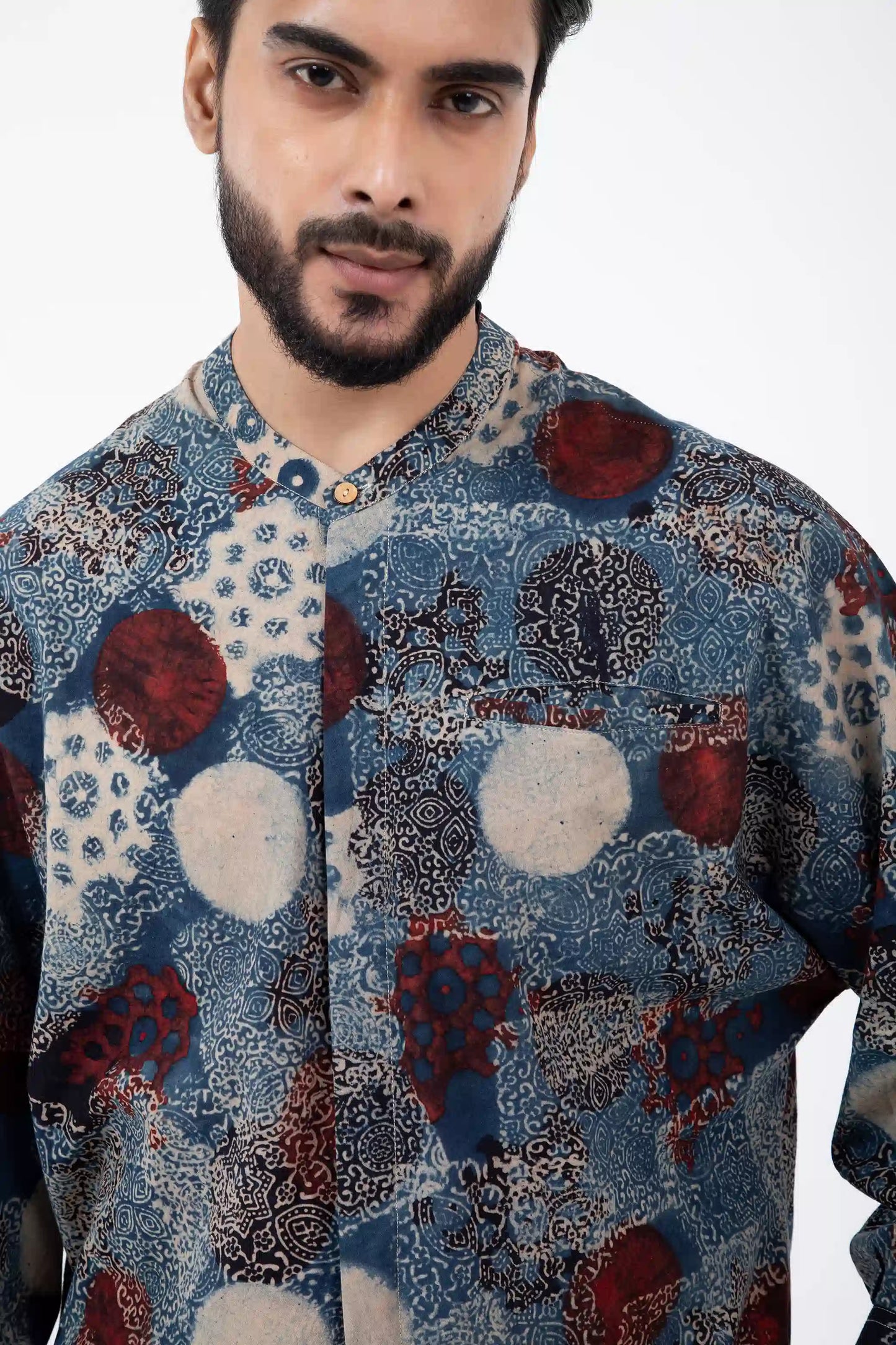 Block printed Indigo Jaapani Kimono Shirt