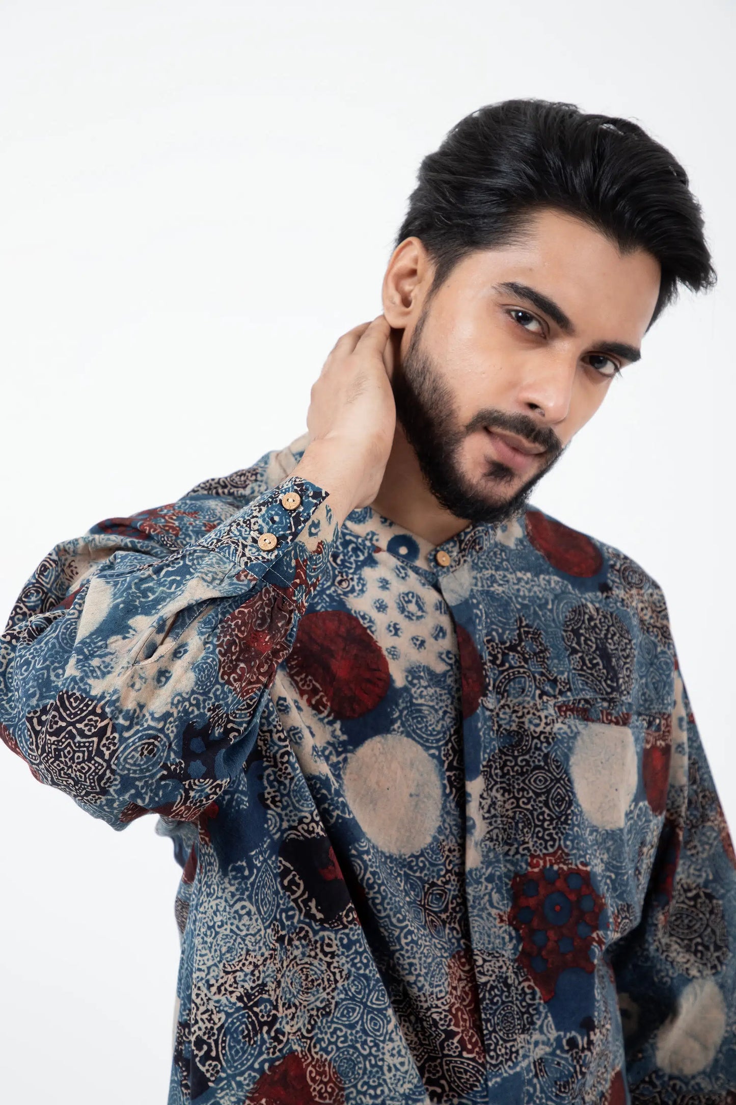 Block printed Indigo Jaapani Kimono Shirt