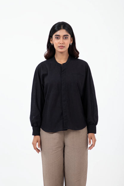 Kala Cotton Black Jaapani Kimono Shirt