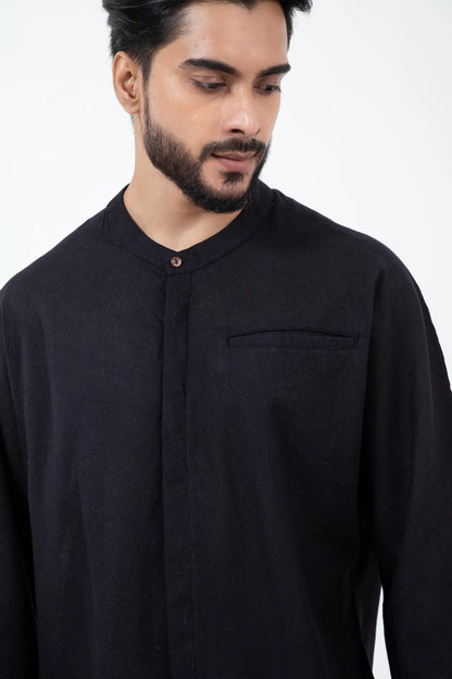 Kala Cotton Black Jaapani Kimono Shirt