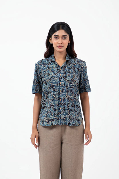 Block Printed Brushstroked Holiday Formal Shirt