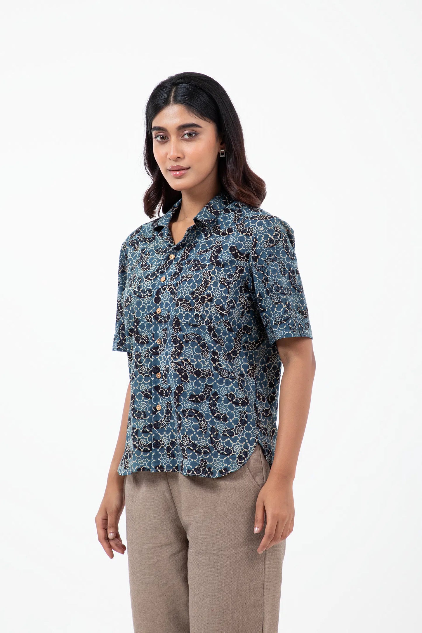 Block Printed Brushstroked Holiday Formal Shirt