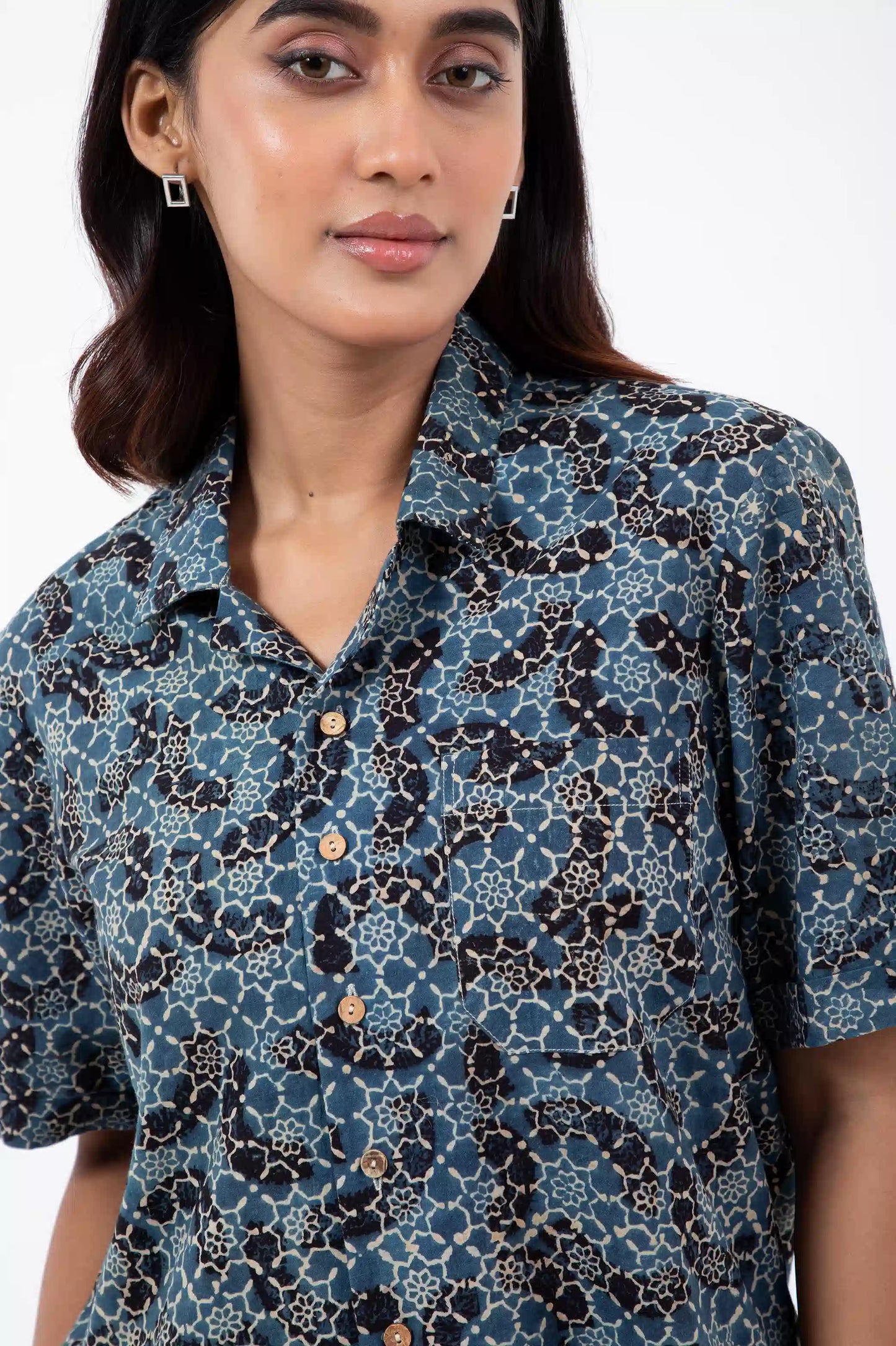 Block Printed Brushstroked Holiday Formal Shirt