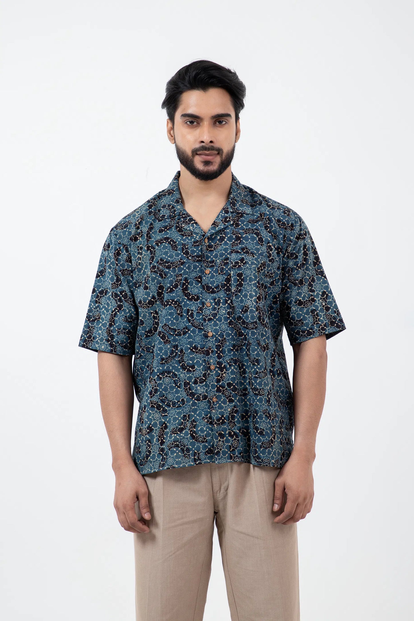 Block Printed Brushstroked Holiday Formal Shirt