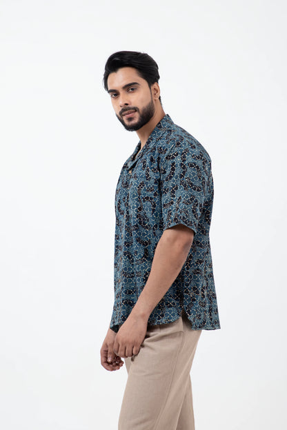 Block Printed Brushstroked Holiday Formal Shirt