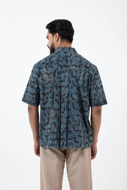 Block Printed Brushstroked Holiday Formal Shirt