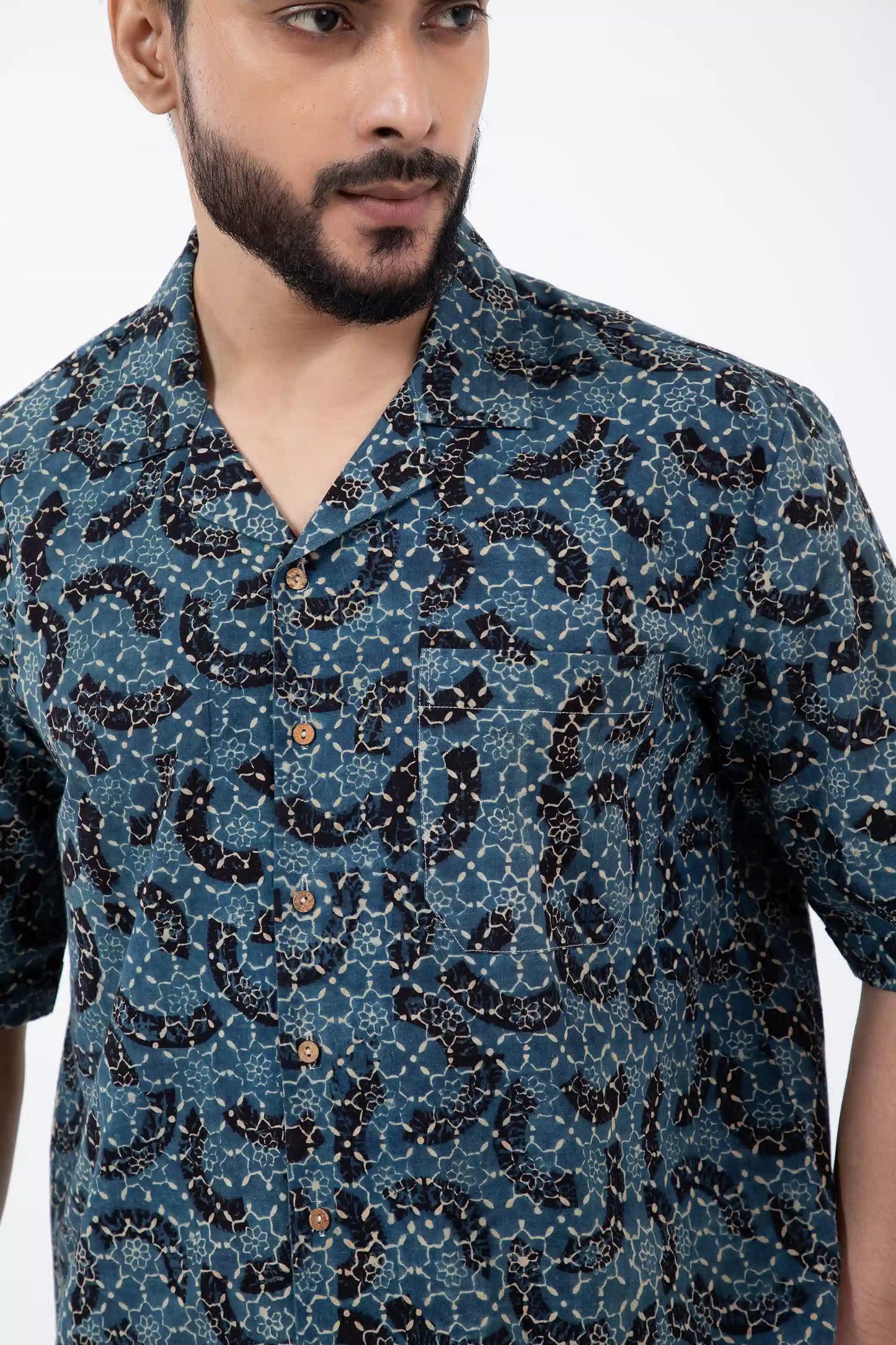 Block Printed Brushstroked Holiday Formal Shirt