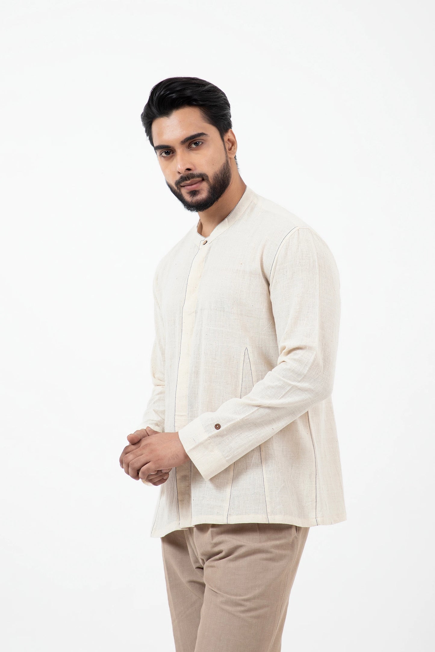 Indigo Kala Cotton Off-white Angrezi Shirt