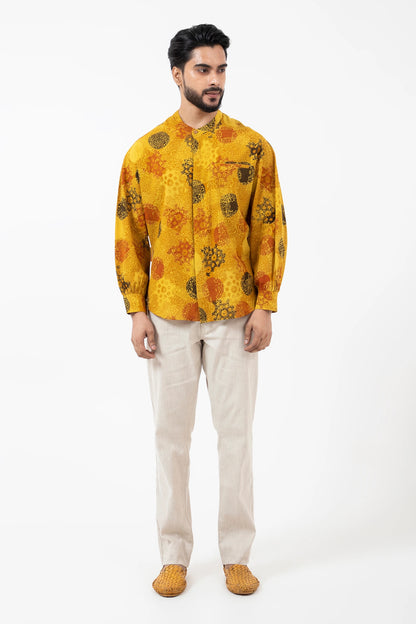 Block printed Sunshine Jaapani Kimono Shirt - Yellow