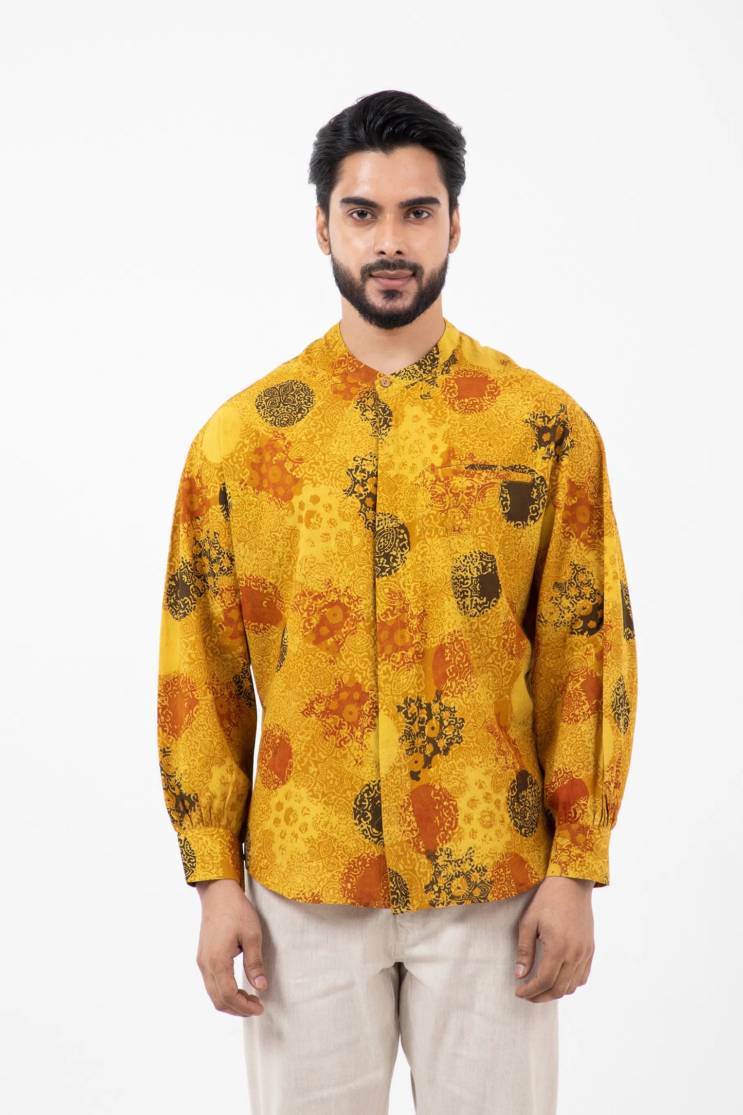 Block printed Sunshine Jaapani Kimono Shirt - Yellow