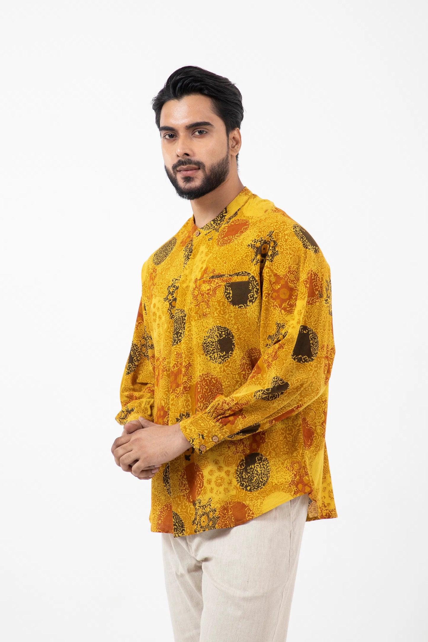 Block printed Sunshine Jaapani Kimono Shirt - Yellow