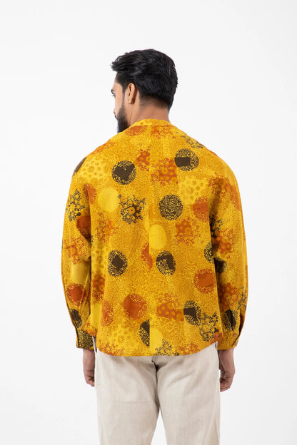 Block printed Sunshine Jaapani Kimono Shirt - Yellow