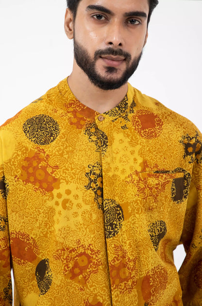 Block printed Sunshine Jaapani Kimono Shirt - Yellow