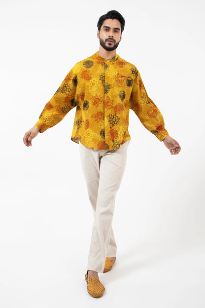 Block printed Sunshine Jaapani Kimono Shirt - Yellow