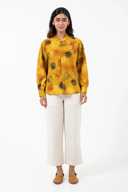 Block printed Sunshine Jaapani Kimono Shirt - Yellow