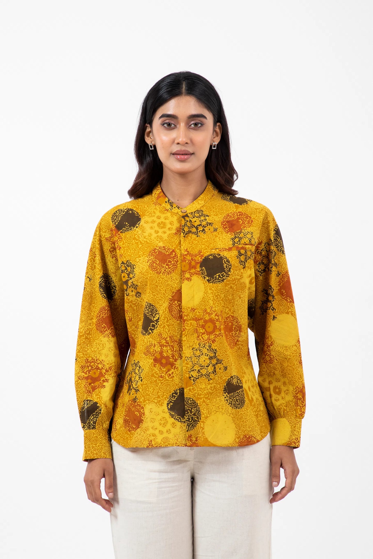 Block printed Sunshine Jaapani Kimono Shirt - Yellow