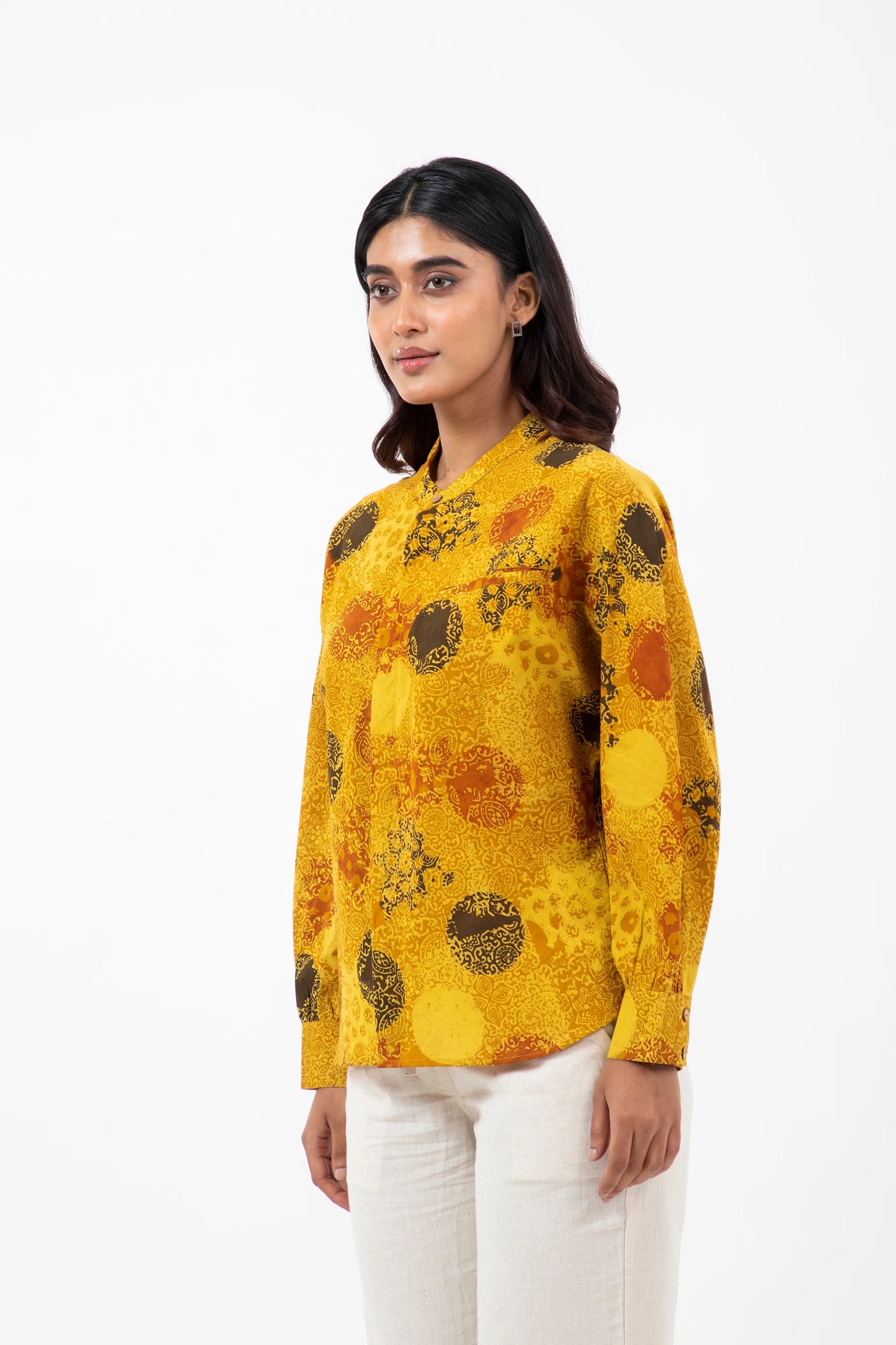 Block printed Sunshine Jaapani Kimono Shirt - Yellow