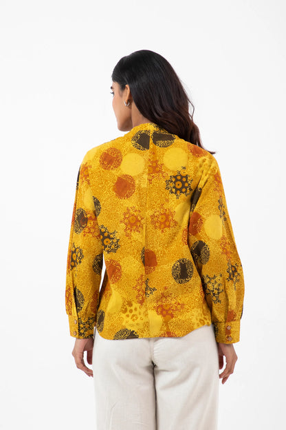 Block printed Sunshine Jaapani Kimono Shirt - Yellow