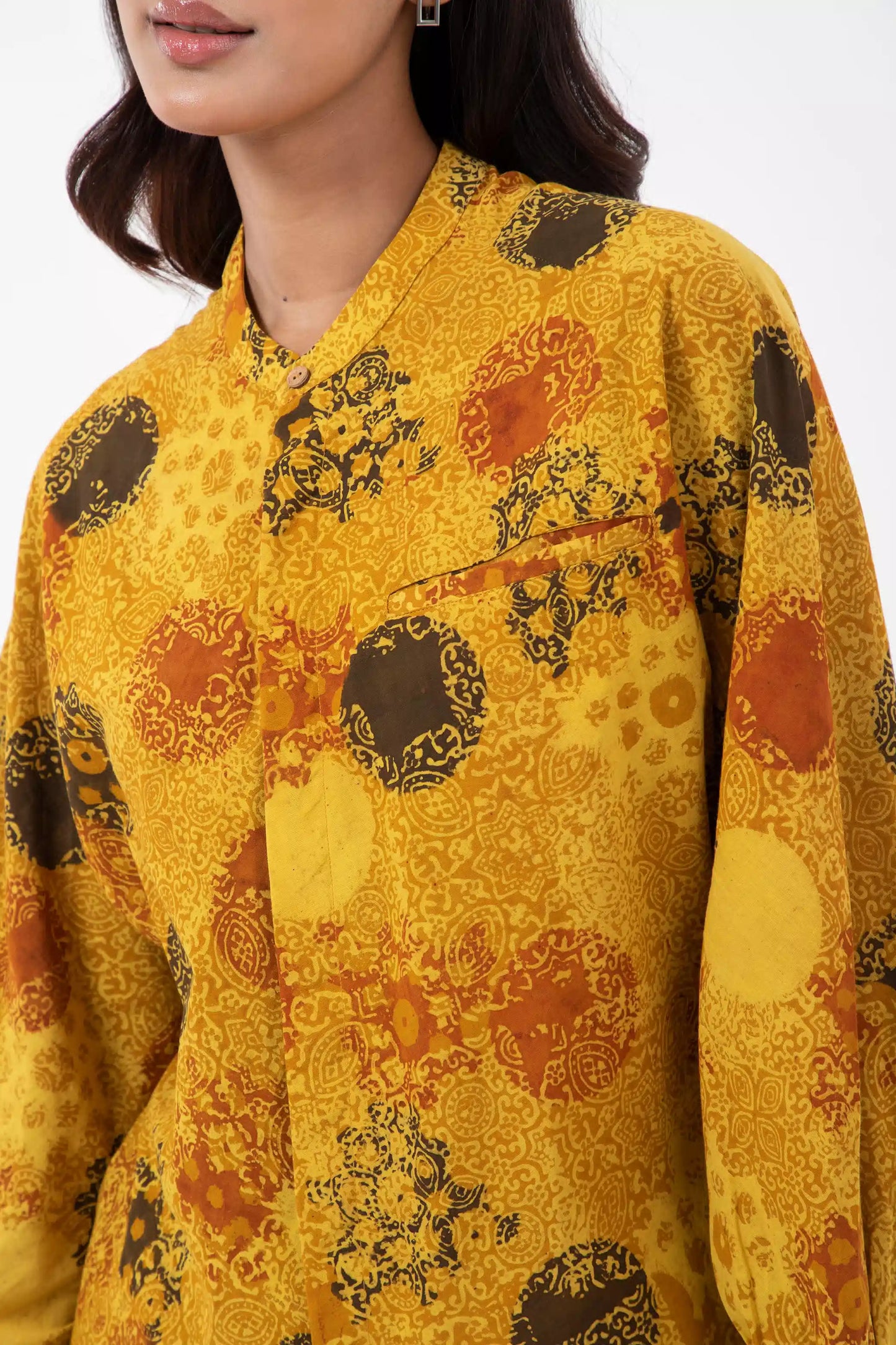 Block printed Sunshine Jaapani Kimono Shirt - Yellow