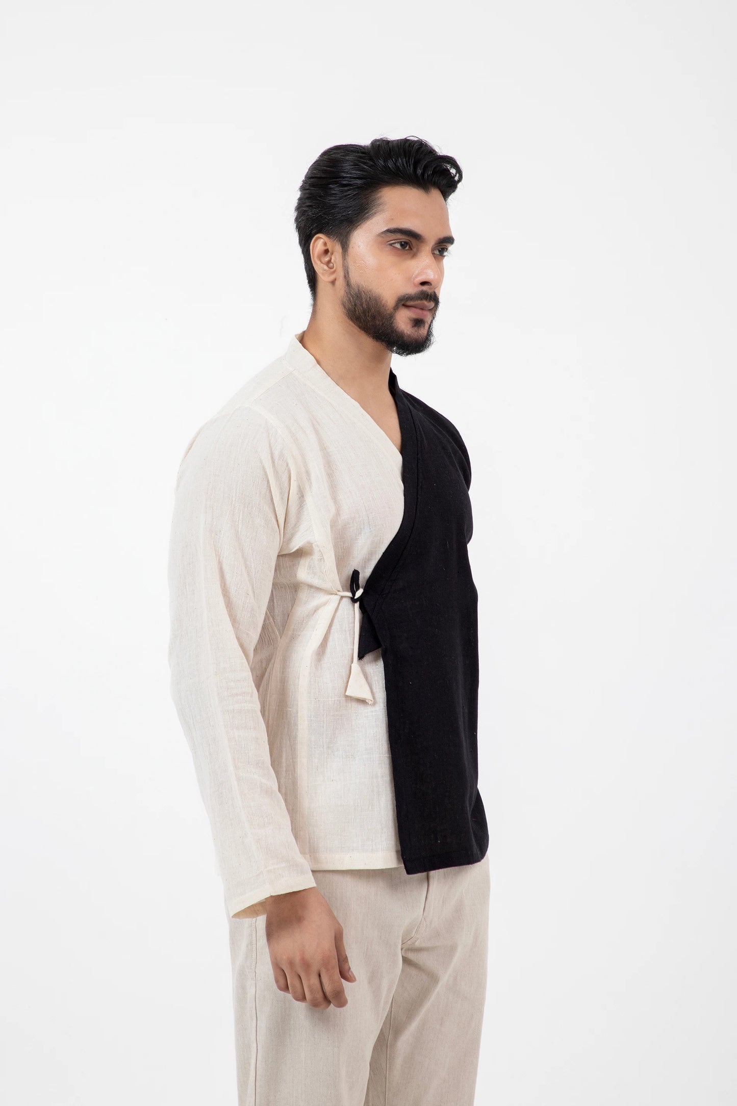 Kala Cotton B&W Overlap Mughal Shirt