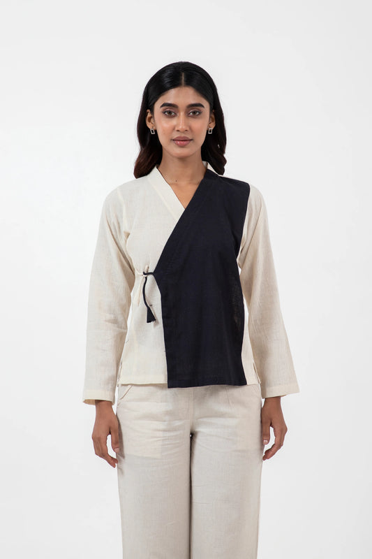 Kala Cotton B&W Overlap Mughal Shirt