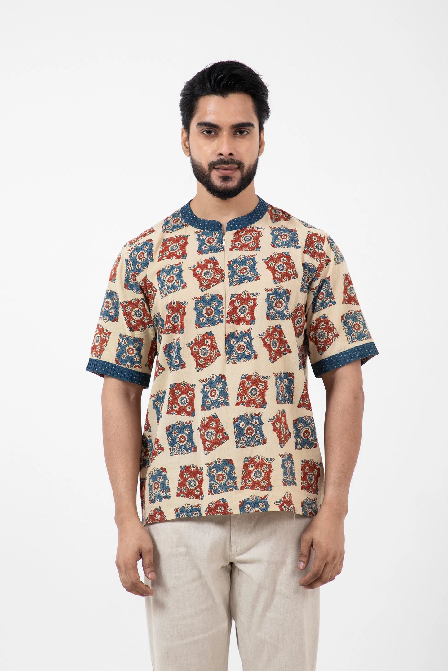 Block printed Classic half White Bunkar t-shirt