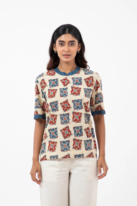 Block printed Classic half White Bunkar t-shirt