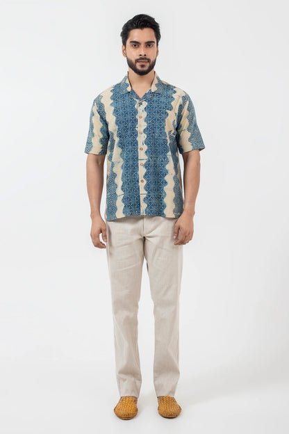 Block printed Wave Holiday Formal Shirt