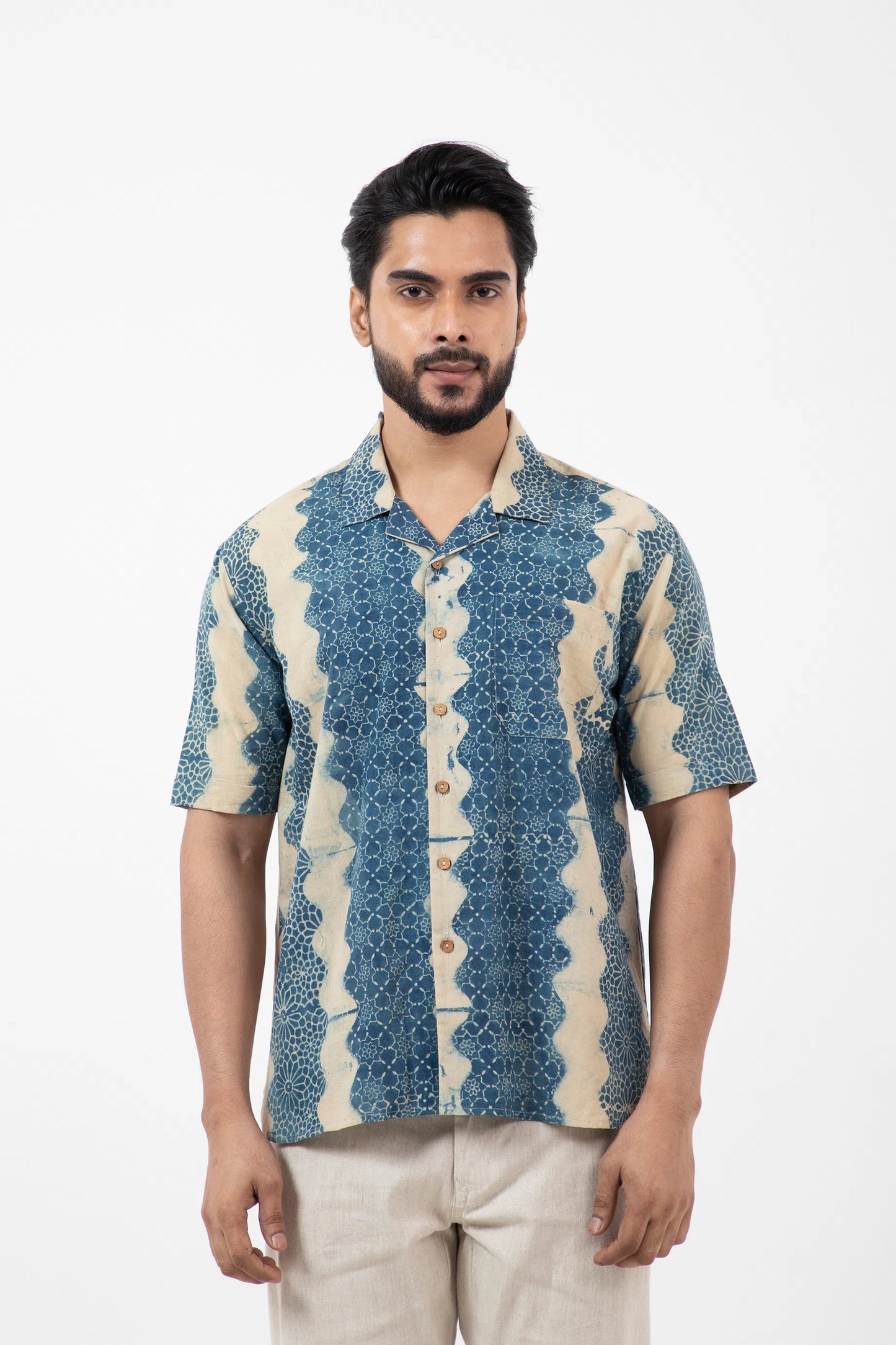 Block printed Wave Holiday Formal Shirt