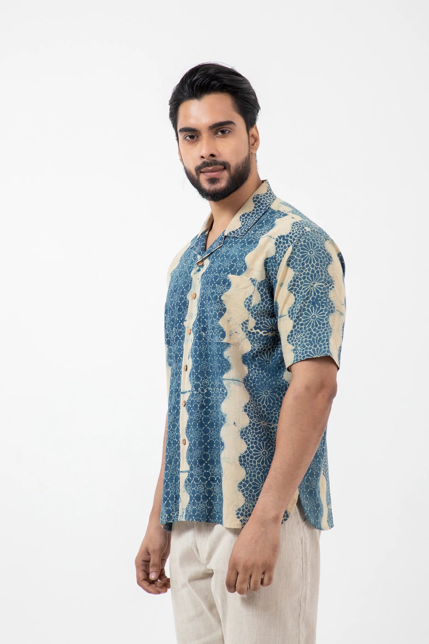 Block printed Wave Holiday Formal Shirt