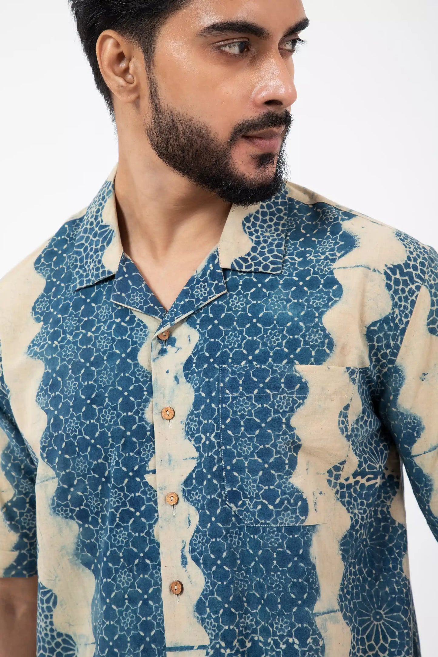 Block printed Wave Holiday Formal Shirt