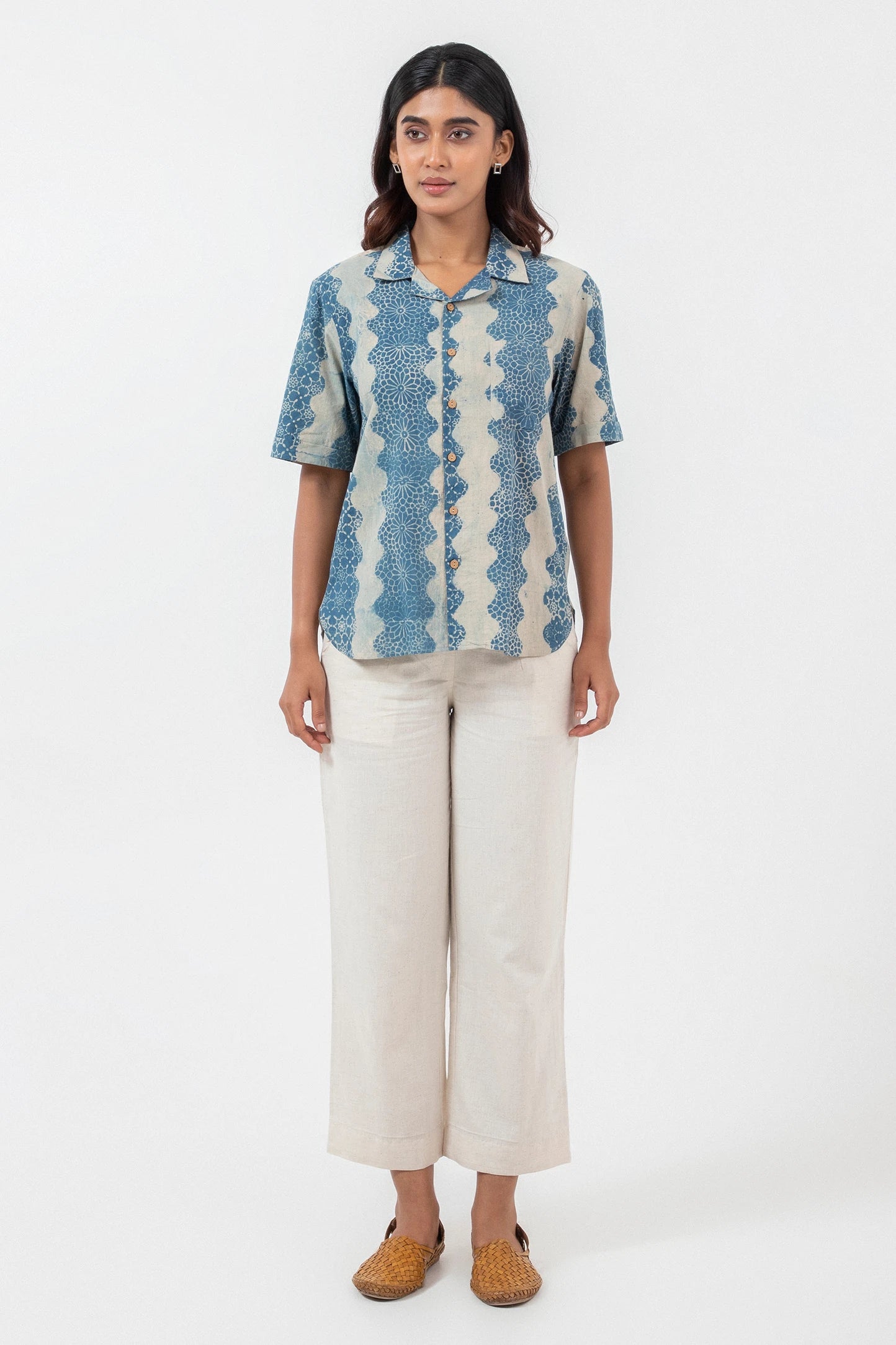 Block printed Wave Holiday Formal Shirt