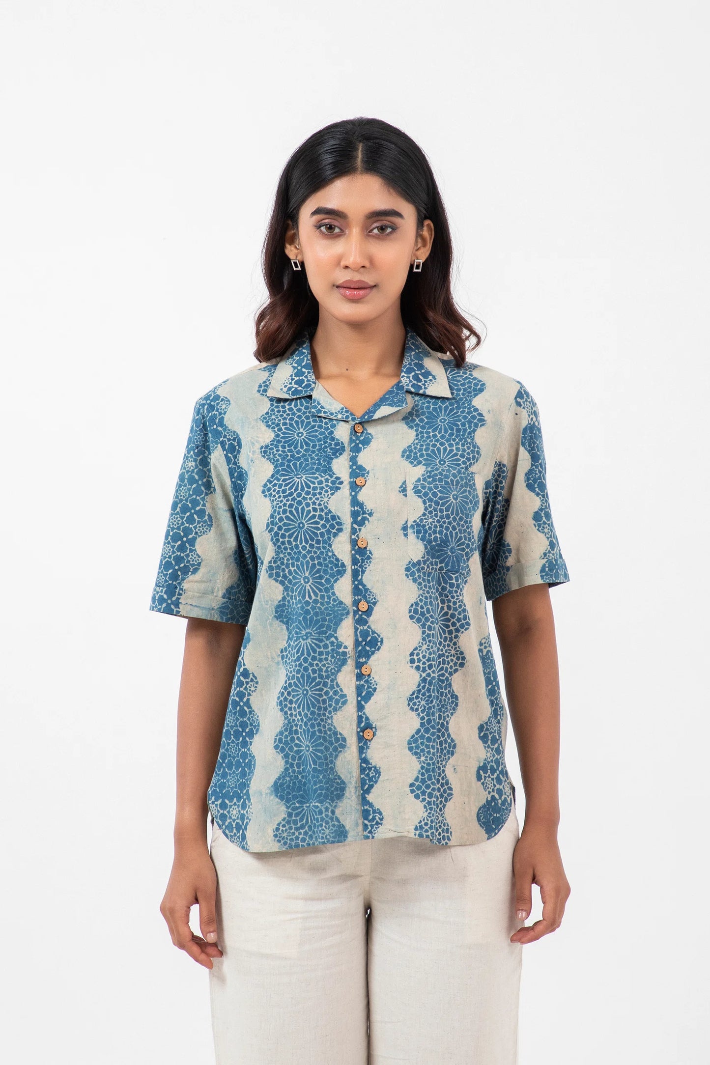 Block printed Wave Holiday Formal Shirt