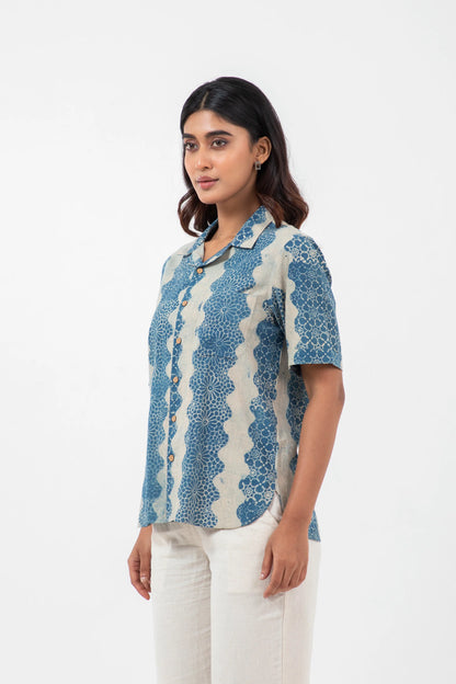 Block printed Wave Holiday Formal Shirt