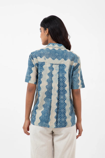 Block printed Wave Holiday Formal Shirt