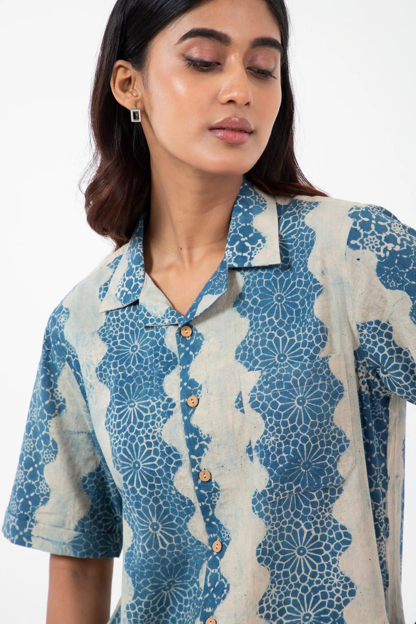 Block printed Wave Holiday Formal Shirt