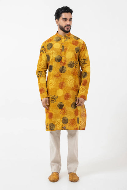 Block printed Sunshine Knee Length Kurta - Yellow